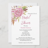 Invitation Boho Rose Floral Aquarelle Fête des mariées élégan (Devant)