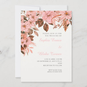 Invitation Boho Rose Floral Automne Blanc Cassé Mariage