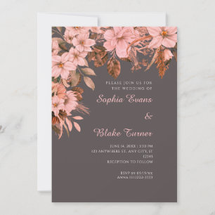 Invitation Boho Rose Floral Automne Gris Cendré Mariage