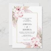 Invitation Boho Rose Floral Avec Mariage Gold Frame (Devant)
