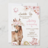 Invitation Boho rose Floral Brown Cheval selle vers le haut A (Devant)