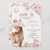 Invitation Boho rose Floral Brown Cheval selle vers le haut A (Devant / Derrière)