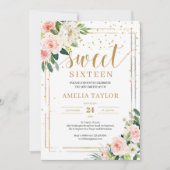Invitation Boho rose floral cadre sweet sixteen (Devant)