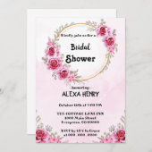 Invitation Boho rose floral élégant (Devant / Derrière)