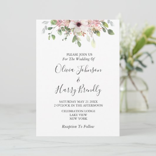 Invitation Boho Rose Floral Eucalyptus Mariage de verdure (Debout devant)