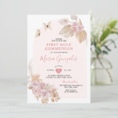 Invitation Boho Rose Floral Girl Première Sainte Communion (Debout devant)