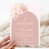 Invitation Boho Rose Floral Girls Baptême Christening
