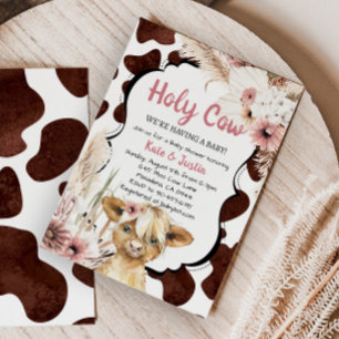 Invitation Boho Rose Floral Highland Baby shower de vache