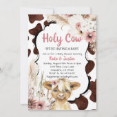 Invitation Boho Rose Floral Highland Baby shower de vache (Devant)