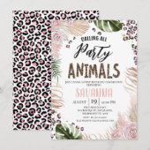 Invitation Boho Rose Floral Imprimé Guépard Safari 1er Annive (Devant / Derrière)