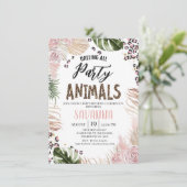 Invitation Boho Rose Floral Imprimé Guépard Safari 1er Annive (Debout devant)