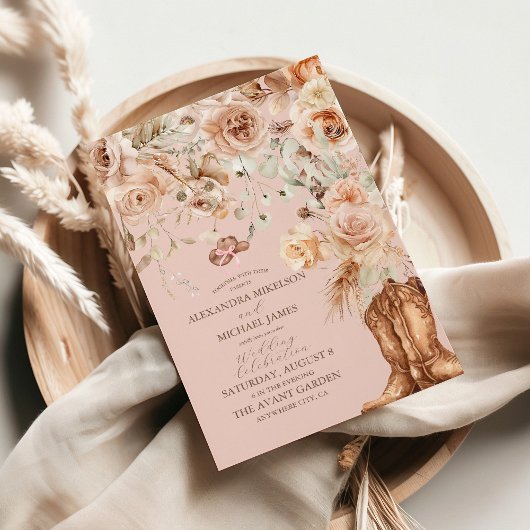 Invitation Boho rose Floral Mariage occidental
