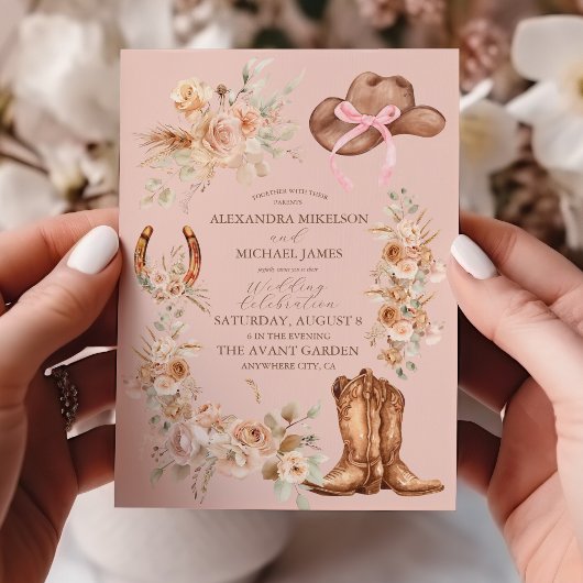 Invitation Boho rose Floral Mariage occidental
