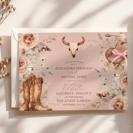 Invitation Boho rose Floral Mariage occidental