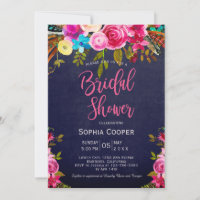 Boho Rose Floral Navy Chalkboard Fête des mariées