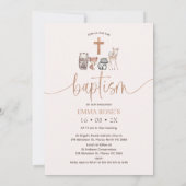 Invitation Boho rose Floral Or Calligraphie Baptême (Dos)