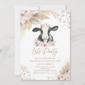 Invitation Boho Rose Floral Pampas Vache d'herbe fête d'anniv (Devant)