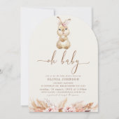 Invitation Boho Rose Floral Petit Baby shower Bunny (Devant)