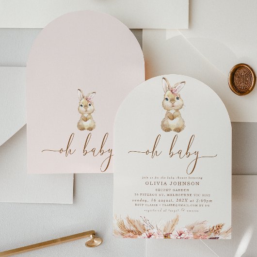 Invitation Boho Rose Floral Petit Baby shower Bunny