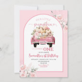 Invitation Boho rose Floral Petite fille Citrouille Anniversa (Devant)