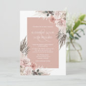 Invitation Boho rose Floral QR Code RSVP Mariage (Debout devant)