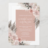 Invitation Boho rose Floral QR Code RSVP Mariage (Devant / Derrière)