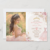 Invitation Boho rose Floral Quinceañera 15e anniversaire Phot (Devant)