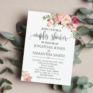 Invitation Boho rose floral romantique chic couples douche