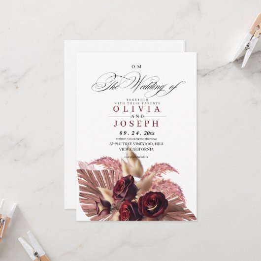 Invitation Boho Rose Floral Russe Mariage (Devant/Arrière en situation)