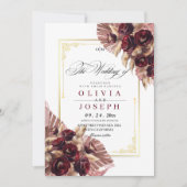 Invitation Boho Rose Floral Russe Mariage (Devant)