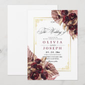 Invitation Boho Rose Floral Russe Mariage (Devant / Derrière)
