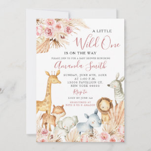 Invitation Boho Rose Floral Safari Baby shower fille Invitati