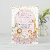 Invitation Boho rose Floral Safari Wild Un Baby shower (Debout devant)