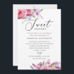 Invitation Boho rose floral Sweet 16. Jardin 16e anniversaire<br><div class="desc">Aquarelle couleur rose plumes florales Sweet 16 anniversaire invitation avec élégant script. Convient pour le thème botanique du jardin botanique de la fête.</div>