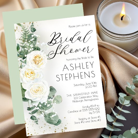 Invitation Boho Rose florale blanche | Fête des mariées Eucal