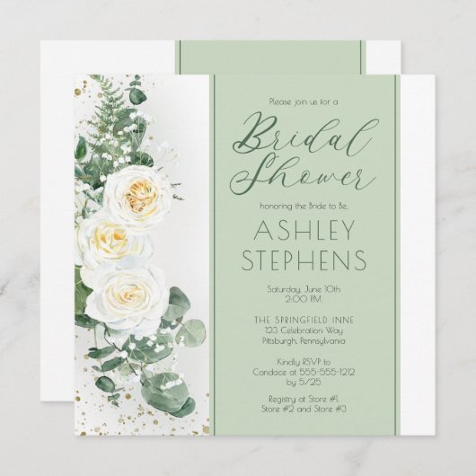 Invitation Boho Rose florale blanche | Fête des mariées Eucal (Devant / Derrière)