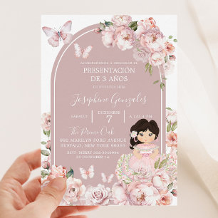 Invitation Boho Rose Girl Floral Presentación De 3 Años