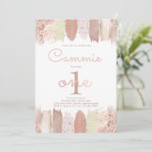Invitation Boho Rose Gold Blush Rainbow 1er fête d'anniversai (Debout devant)