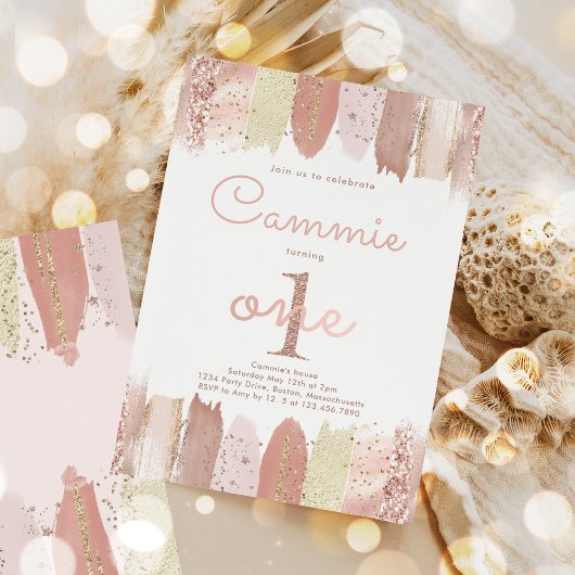 Invitation Boho Rose Gold Blush Rainbow 1er fête d'anniversai