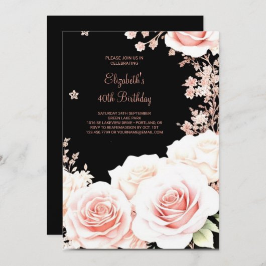 Invitation Boho rose Gold Custom 40e anniversaire (Devant / Derrière)