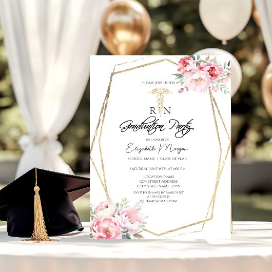 Invitation Boho Rose Gold Frame RN Nurse Graduation Party