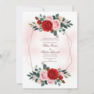 Invitation Boho Rose Gold Hexagone Floral Mariage