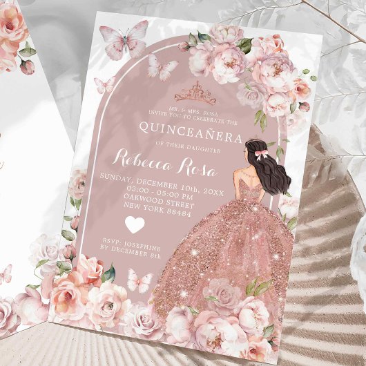 Invitation Boho Rose Gold Mexicaine fille Princesse Quinceañe
