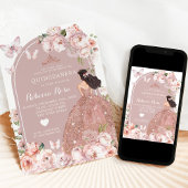 Invitation Boho Rose Gold Mexicaine fille Princesse Quinceañe
