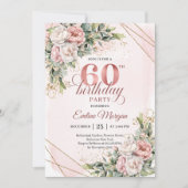 Invitation Boho Rose Gold Watercolor Floral 60th Birthday (Devant)