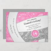 Invitation boho rose gris doodle volley-ball (Devant / Derrière)