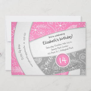 Invitation boho rose gris doodle volley-ball