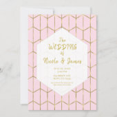Invitation Boho Rose Hexagone Géométrique Doré Mariage Glamou (Devant)