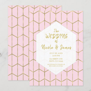 Invitation Boho Rose Hexagone Géométrique Or Mariage Glamour