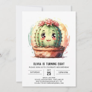 Invitation Boho Rose Joyeux Cactus fille Anniversaire